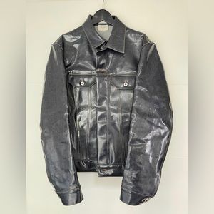 Bottega Veneta indigo denim laminated jacket.